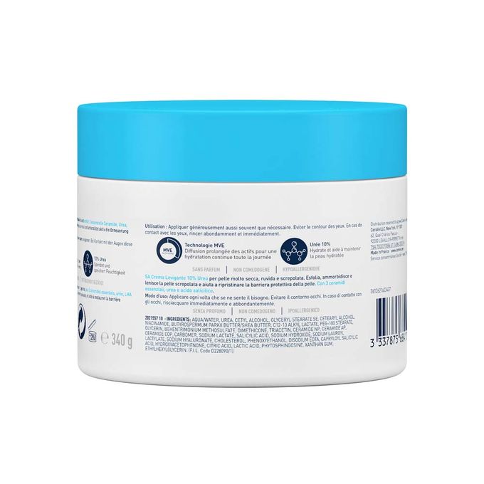 CeraVe SA Smoothing Cream 340g - Exfoliating Body Moisturizer for Rough & Bumpy Skin