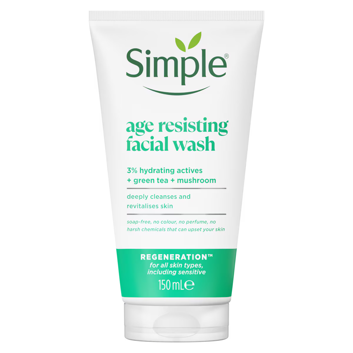 Simple Regeneration Age Resisting Facial Wash - Anti-Aging Cleanser with Prebiotics & Green Tea - 150ml
