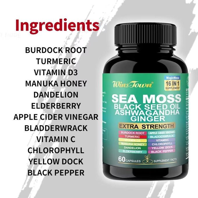 Organic Sea Moss Shilajit Ashwagandha Combo - Energy, Immunity & Hormone Balance - 60 Capsules Each
