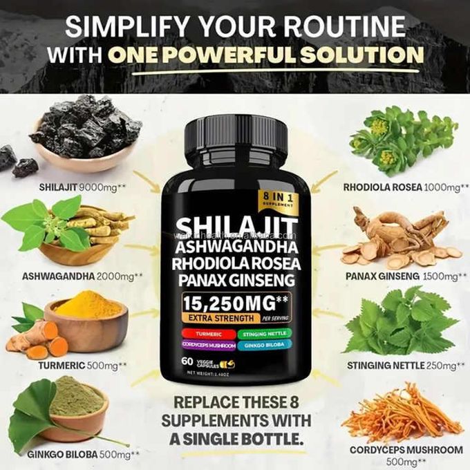 Organic Sea Moss Shilajit Ashwagandha Combo - Energy, Immunity & Hormone Balance - 60 Capsules Each