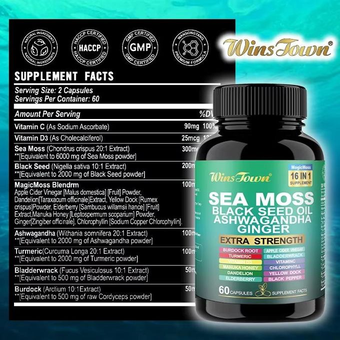 Organic Sea Moss Shilajit Ashwagandha Combo - Energy, Immunity & Hormone Balance - 60 Capsules Each