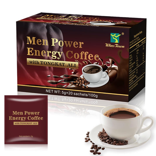 FARWIX Men's Herbal Energy Coffee - Instant Black Coffee with Maca, Tongkat Ali & Ginseng - 20 Sachets