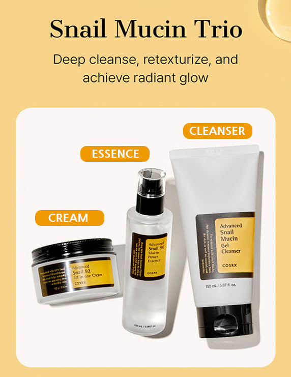 COSRX Snail Mucin Trio - Complete 3-Step Skincare Set for Hydration & Repair