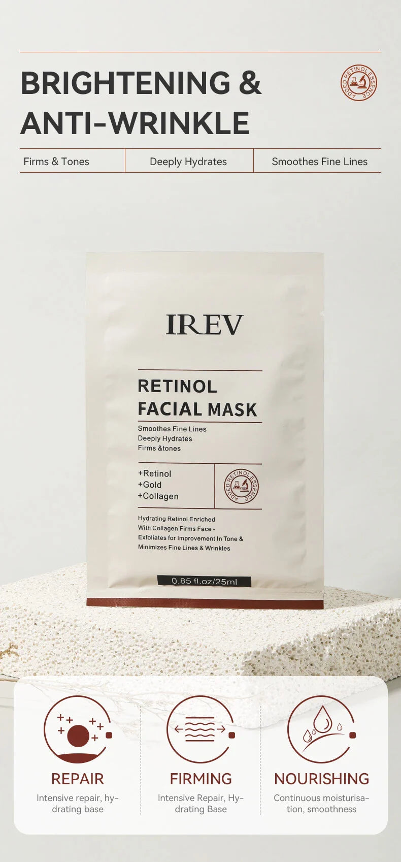 IREV Retinol Facial Mask 25ml - Anti-Aging & Brightening Sheet Mask for Radiant Skin