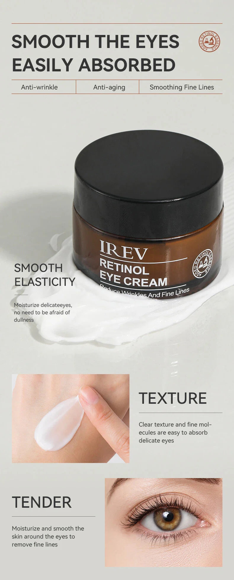 IREV Retinol Eye Cream 30g - Anti-Aging Eye Treatment for Dark Circles, Wrinkles & Puffiness