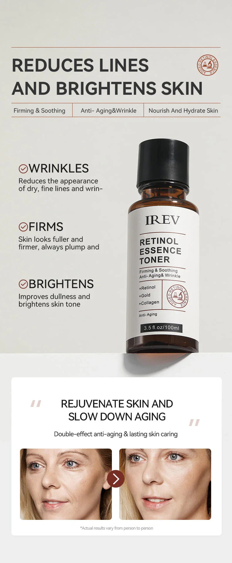 IREV Retinol Essence Toner 100ml - Exfoliating & Brightening Toner for Smooth, Radiant Skin
